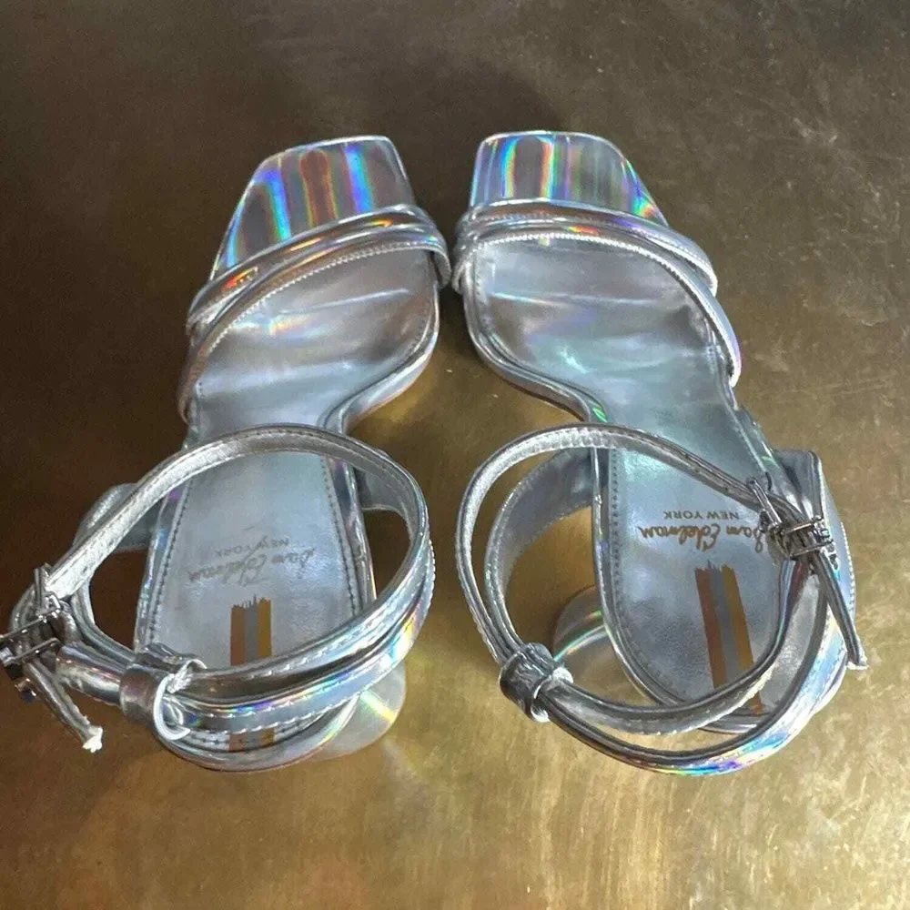 Sam Edelman Strappy Block Heel Sandals 6.5 Wedding Bridal Silver Holographic Kia
